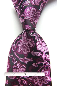 New Classic Floral Purple Pink JACQUARD WOVEN 100% Silk Men's Necktie Tie - Picture 1 of 6