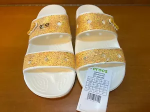 Nuovi sandali classici Crocs a due cinghie arancioni sorbetto glitter taglia 9 - Foto 1 di 6