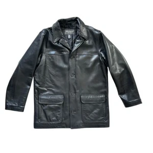 Eddie Bauer Herren schwarze Echt Lamm Leder Button Down Jacke - Größe XL Tall - Bild 1 von 10
