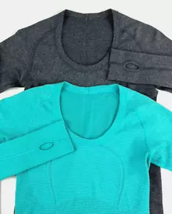 Lululemon Sz 4 LOT OF 2 Swiftly Tech Long Sleeve Running Workout Top Teal Gray - Picture 1 of 13