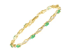 PULSERA TENIS RYLOS ESMERALDA Y DIAMANTES CHAPADA EN ORO AMARILLO PLATA 7-8" - Imagen 1 de 6