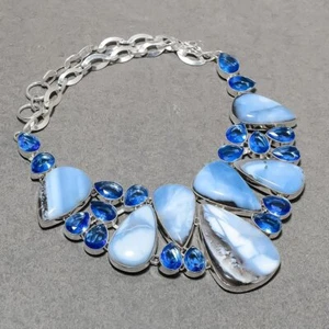 Blue Opal Tanzanite Quartz Gemstone Handmade Ethnic Jewelry Necklace 18" SR 6683 - Picture 1 of 9