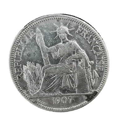 FRANCIA FRANCESA INDOCHINA (VIETNAM) 1907-UNA MONEDA DE PLATA PIASTRA km 5a.1 Foto 1 de 4