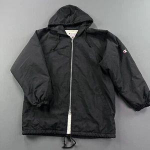 Vintage Champion Jacket Mens Small Hoodie Black Nylon Quilted Full Zip 90s - Picture 1 of 12