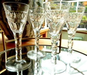 4 Art Deco Stuart Crystal Liqueur Glasses Early Finely Cut Facet Stems 4 5/8" - Picture 1 of 10