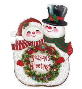 Jolly Lit Snowman Display Christmas Snowcouple with Wreath Silvestri #2020150643 - Picture 1 of 1