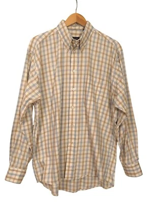 Camisa Gitman Bros Abotonada Para Hombre L Beige Azul Cuadros Negocios Informal Foto 1 de 4