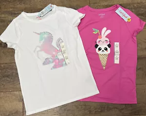 Mädchen Cat & Jack 2er Pack Kurzarm Grafik T-Shirts Rosa/Weiß L Neu mit Etikett - Bild 1 von 7