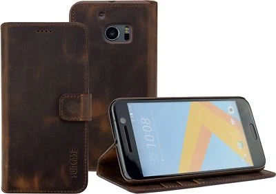 Custodia per HTC 10 Book Style Case Vera Pelle Protettiva IN Anticato Caffè - Immagine 1 di 4