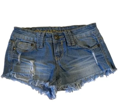 Womens Blue Asphalt Distressed Denim Cut Off Embroidered Shorts Size 0 - Imagem 1 de 3