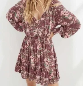 Vestido floral rosa borgoña Aerie para mujer talla pequeña mangas largas nuevo con etiquetas precio de venta sugerido por el fabricante $54,95 - Imagen 1 de 23
