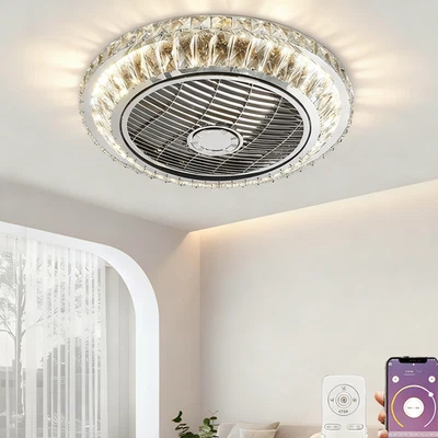 LED Crystal Ceiling Lights Modern Fan Ceiling Lamp For Bedroom Living Room - Image 1 of 4