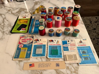 LOT OF 21 NEW SPOOLS OF THREAD / 5 PACKS OF SEWING NEEDLES & MORE - Image 1 of 3