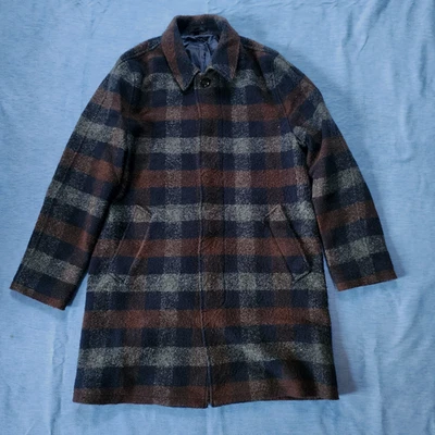 J. CREW Talla 38 Ludlow Abrigo Coche Abrigo Mezcla Lana Azul Marrón Gris Cuadros Foto 1 de 4