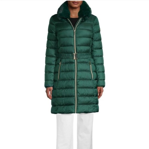 Cappotto imbottito Michael Kors pelliccia sintetica linea lunga verde bosco taglia media invernale