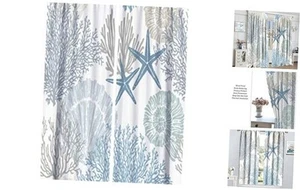 Starfish Seashells Curtains,Ocean Beach Theme Seashell Coral Home Decor - Picture 1 of 8
