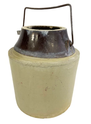 Primitive Salt Glazed Stoneware Jug 8 3/4" Handle No Lid Canning Pickles Fruit - Image 1 of 4