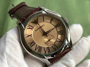 Emporio Armani Swiss Mov't AR1704 Brown Leather Strap s/s 3 Atm Quartz Men Watch - Picture 1 of 19