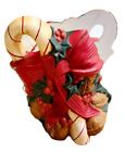 Vintage Holland Mold Christmas Candy Cane Bow Walnut Napkin Holder.App 6"H 6.5"W