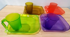 Coleman Lot 4 Different Colored Snack Plates & Cups Set Holiday Camping Everyday - Picture 1 of 10