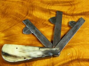 Antique Borwick 3 Blade Folding Blood Letter Bleeder Fleam Knife Horn Brass