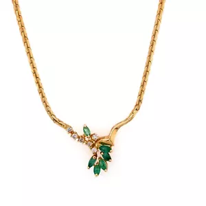 Collar de Diamante Esmeralda Colombiana de Colección Oro Amarillo 18k Corte Marquesa - Imagen 1 de 3