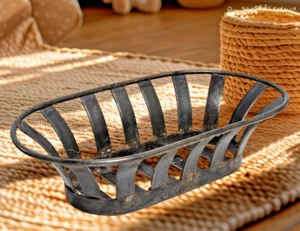 Vintage Farmhouse Rustic Welded Iron Steel Heavy Decorative Basket Mexico - Picture 1 of 12