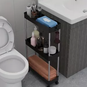 Bathroom Storage Rack with Wheels 3/4 Layer Rolling Utility Cart Bathroom Storag - Picture 1 of 14