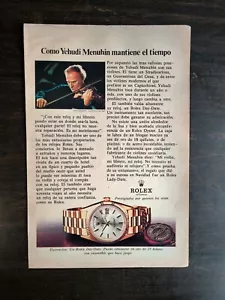 Vintage 1975 Rolex Oyster Watch Yehudi Menuhin Spanish Espanol Full Page Ad RARE - Picture 1 of 1