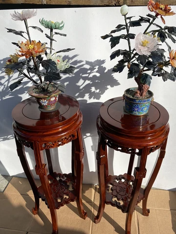 Large Pair of CHINESE Carved Dragons Rosewood Plant Tables, Side Tables Cover