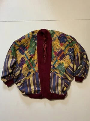 Chaqueta Hanten Mantón Tejido Boho Forrada Satinada Bordada Hecha a Mano De Colección Foto 1 de 4