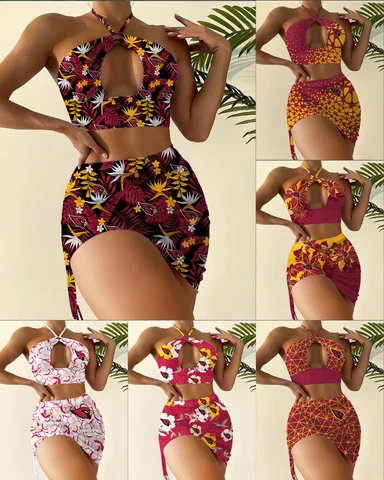 Arizona Cardinals Womens 2Pcs Cutout Swimsuit Criss Cross Halter Bikini Set Gift Cover