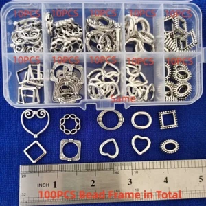 100PCS Antiqued Silver Metal Bead Frame Beads for DIY Jewelry Making - Picture 1 of 6