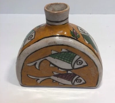 Древний оранжевый персидский керамический сосуд с ручной росписью мотив рыбы 1930-х годов - Изображение 1 из 4