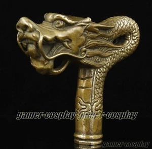 Excelente bastón de cabeza de bastón de dragón de bronce hecho a mano antiguo de China - Imagen 1 de 5