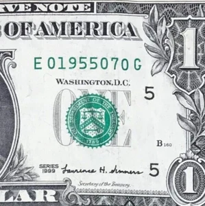 1955 July E 01955070 G YEAR MONTH $1 One Dollar Bill - Picture 1 of 3