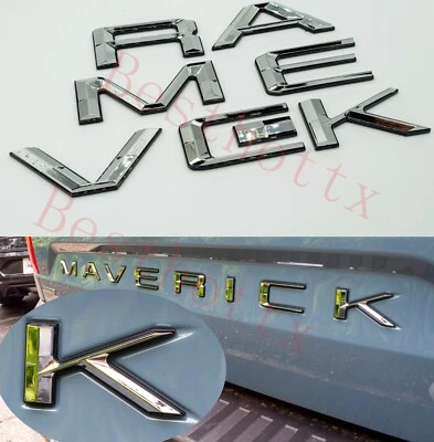 Cromo con letras de plástico abovedado 3D negro para Ford Maverick 2022+ puerta trasera  Foto 1 de 4