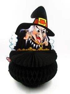 Vintage Halloween Hexe mit Wabenkessel Papier Kunst Dekoration Taiwan 12 x 9 - Bild 1 von 5
