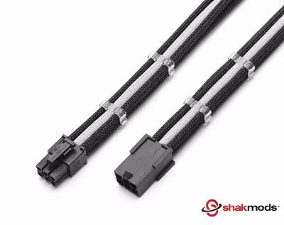 6 Pin PCI-E GPU Black White Sleeved Extension Cable 30cm Shakmods 2 Cable Combs - Image 1 of 2