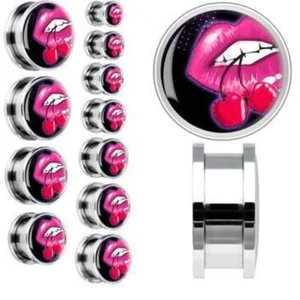 FLESH TUNNEL PIERCING  CH. STAHL OHR EAR MUND LIPPE KIRSCHE GEWINDE 4MM -25MM  - Picture 1 of 3