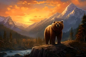 Nature Bear Grizzly Sunset Landscape Canvas Home Decor Wall Art Prints Painting - Picture 1 of 10