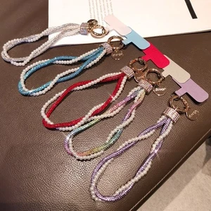 Rhinestone Pearl Beaded Phone Lanyard Anti-lost Wrist Rope Phone Accessories - Photo 1 sur 14
