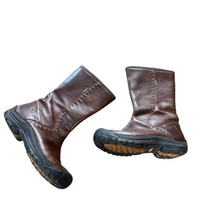 Keen 9 Brown Leather Keendry Waterproof Side Zip Boots w Decorative Stitching. - Picture 1 of 12