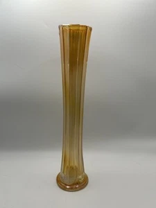 Vintage Dugan Marigold Carnival Glass Iridescent Bud Vase 10 1/4” Tall - Picture 1 of 4