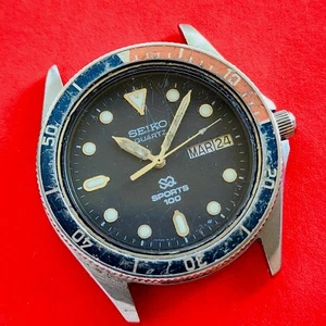Seiko Sports 100 SQ Divers Watch Black Pepsi Bezel 8123-610A 610A For Repair - Picture 1 of 4