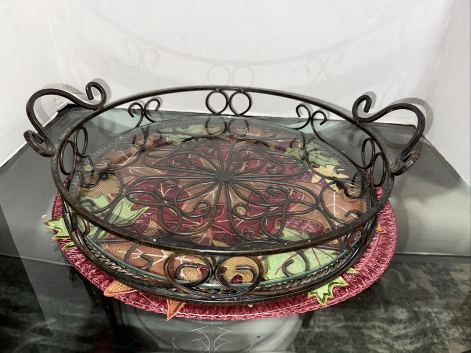 Southern Living Jamestown Wrought Iron Tray with Glass Bottom #40399 - Image 1 of 4