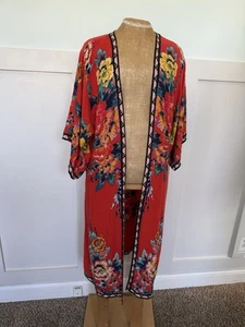 Flying Tomato Anthropology Floral Kimono Open Front Cardigan S/M boho **flaw** - Picture 1 of 12