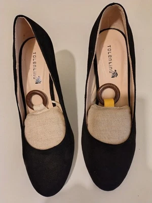 chaussures femmes Escarpins Daim Noir Hauteur Talons 8cm Parfait Etat - Photo 1/3