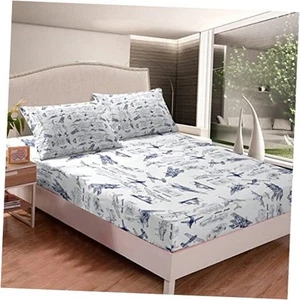 Aircraft Bed Sheet Set Kids Airplane Print Fitted Sheet Boys Full Multi 38 - Picture 1 of 7
