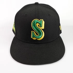 SEATTLE MARINERS Fitted Hat Black Green/Yellow 30th Patch 7 1/2 New Era - Picture 1 of 5